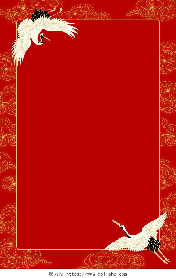 红色国风鹤素材信纸信纸背景